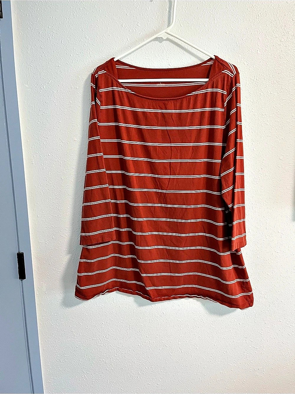 Ava & Viv Striped Long Sleeve Top in Rust & White 2X